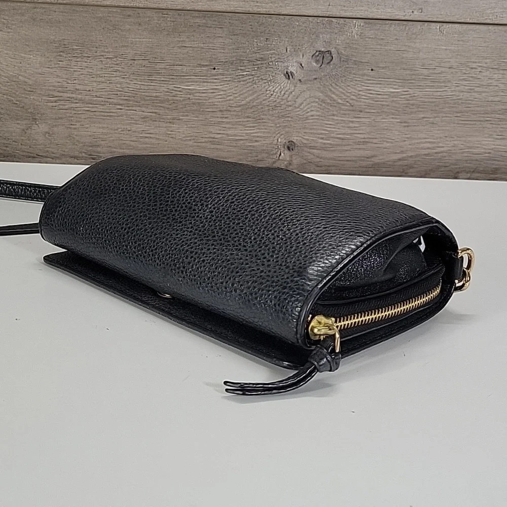 Tory Burch Black Pebbled Leather Flap Front Crossbody Bag